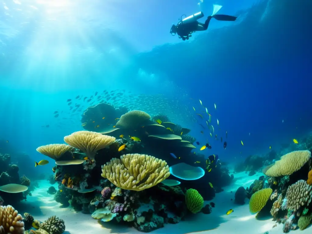 Una asombrosa fotografía submarina de un vibrante arrecife de coral, repleto de peces coloridos y vida marina