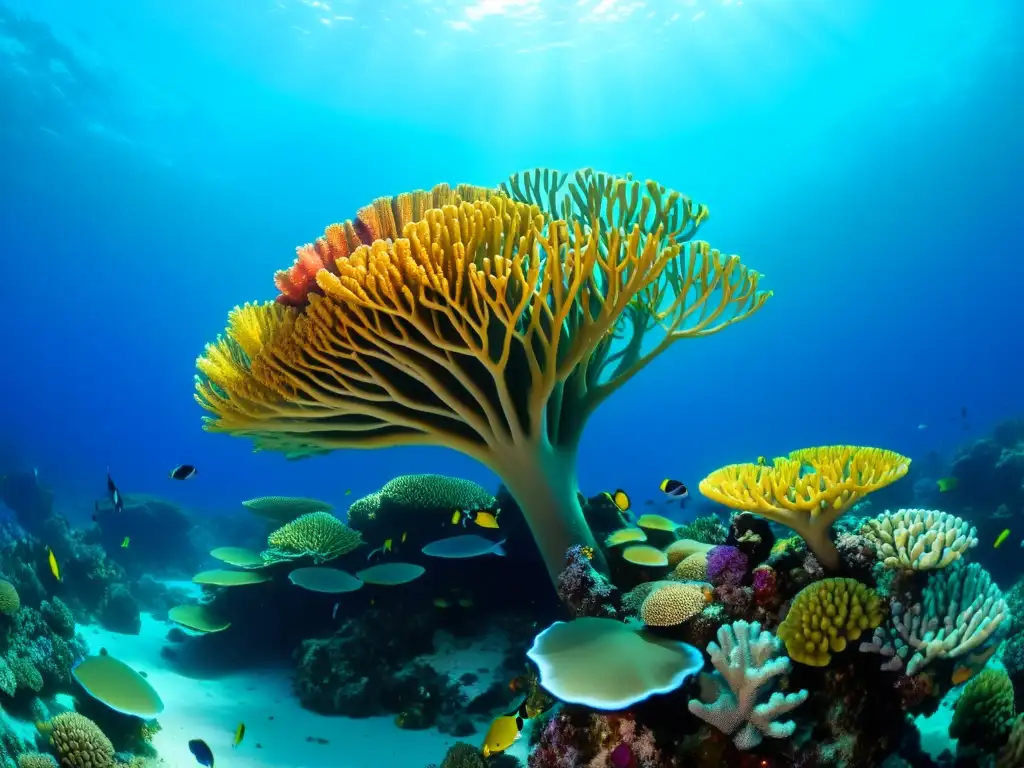 Una asombrosa fotografía submarina de un vibrante arrecife de coral rebosante de vida, protección de la biodiversidad marina