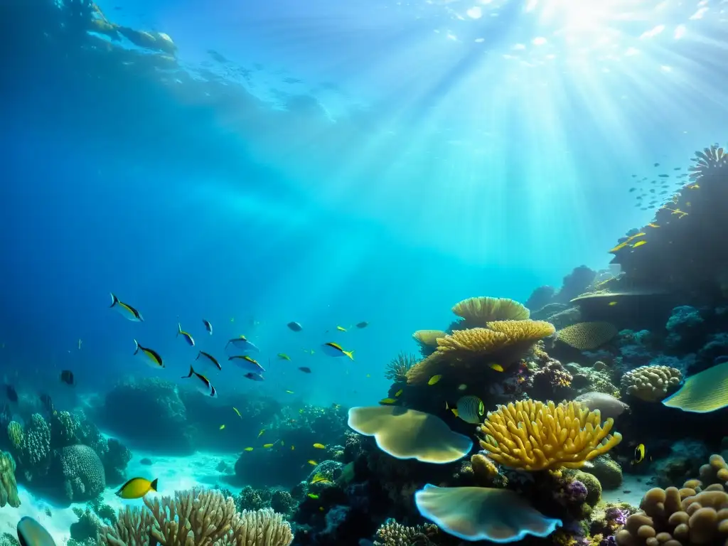 Una asombrosa fotografía submarina muestra un vibrante arrecife de coral lleno de peces y vida marina