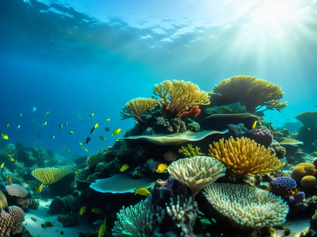 Un asombroso acuario en 3D muestra un vibrante arrecife de coral, peces coloridos y plantas marinas