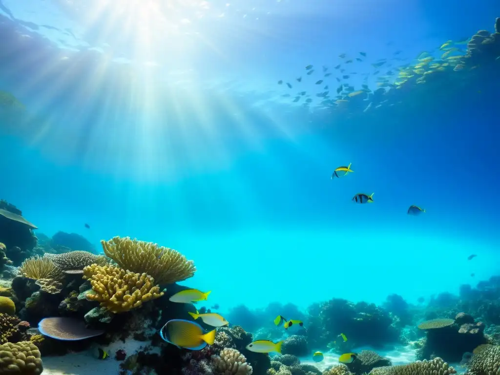 Un asombroso arrecife de coral submarino con vida abundante y colorida