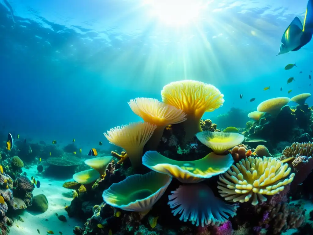 Un asombroso viaje sostenible a través de un vibrante arrecife de coral, habitado por langostas marinas y una variedad de vida marina