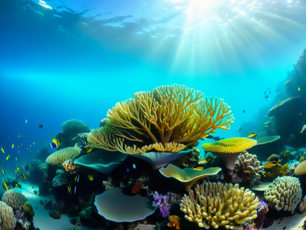 Avances en sistemas de aireación acuario: Fotografía submarina de arrecife de coral vibrante con diversa vida marina y aguas cristalinas