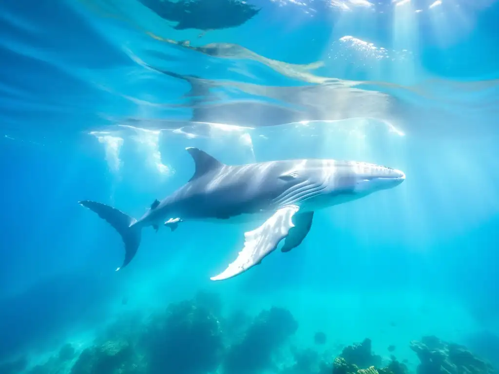 Manadas de ballenas jorobadas en aguas turquesas Avistamiento participativo de majestuosos mamíferos marinos en un entorno marino sorprendente y vibrante