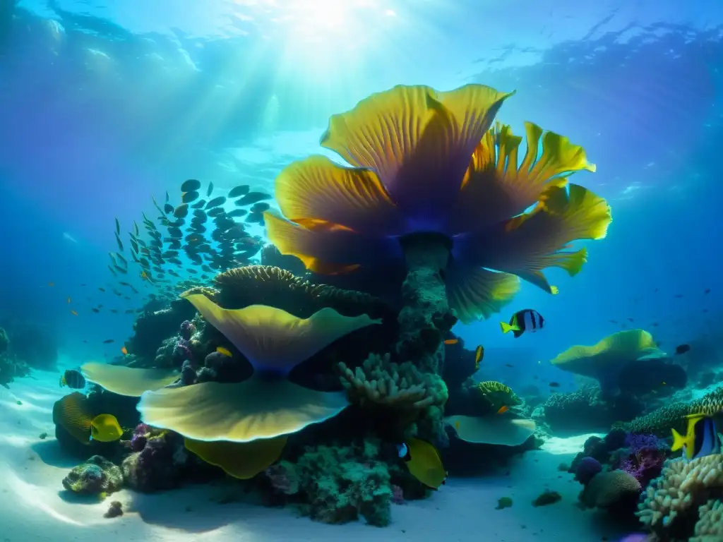 Captura la belleza de un arrecife de coral bajo el agua, con sus colores reales y vida marina vibrante