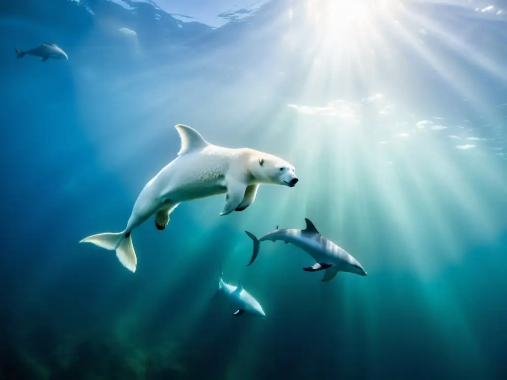 La belleza etérea del océano Ártico se revela en una fotografía submarina, mostrando el impacto del deshielo ártico en la fauna marina