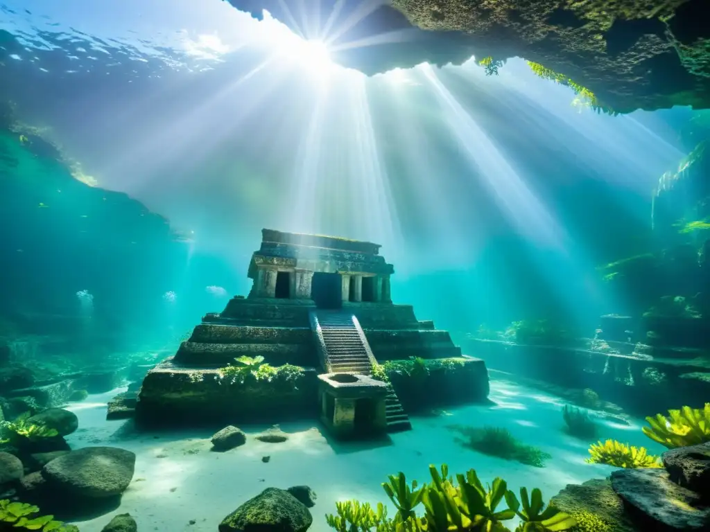 Descubre la belleza serena de un antiguo templo maya sumergido en un cenote cristalino