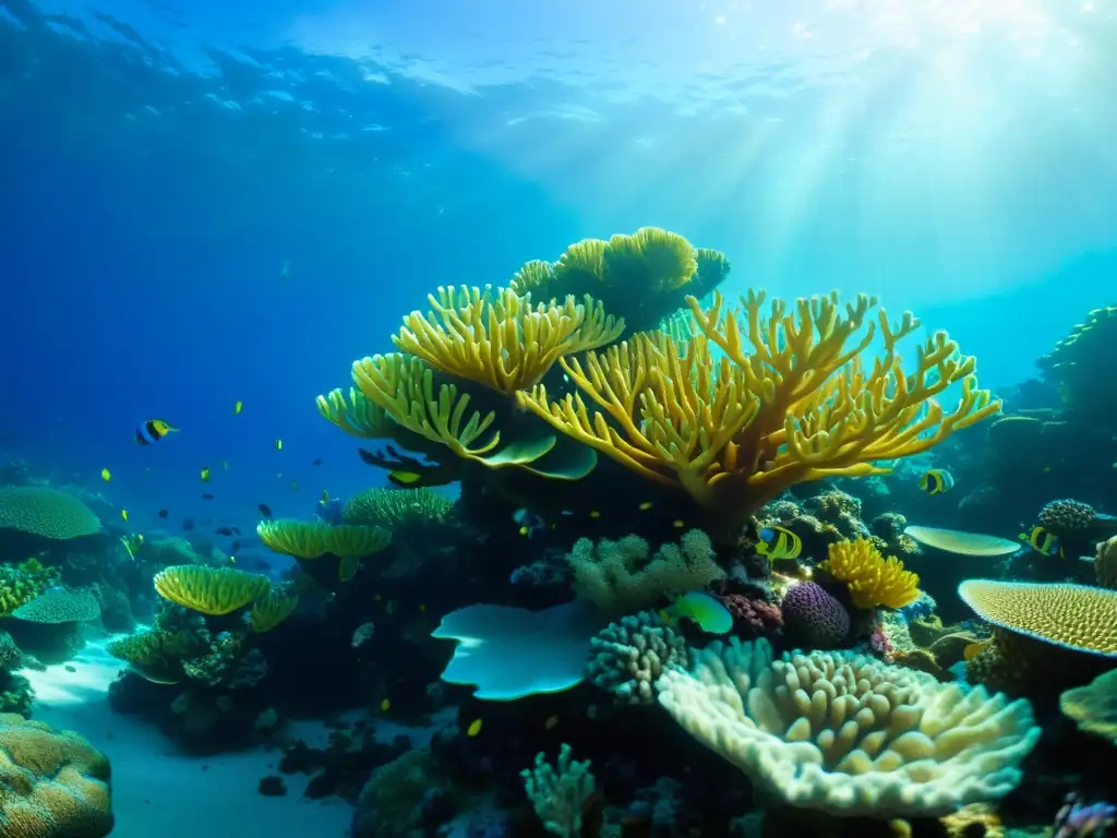 Una belleza submarina: arrecife de coral con diversidad de especies y peces tropicales, transmitiendo serenidad y fragilidad