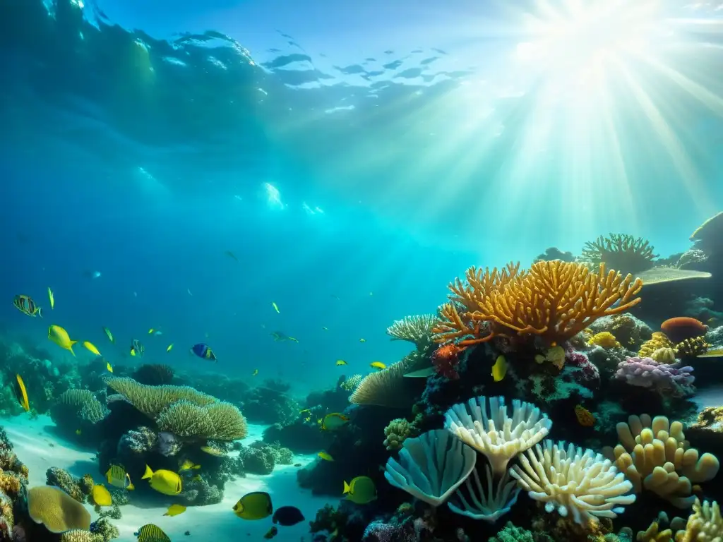 Exótica vida marina en vibrante arrecife de coral Descubre la belleza de un vibrante arrecife de coral bajo el mar, hogar de exóticos mariscos