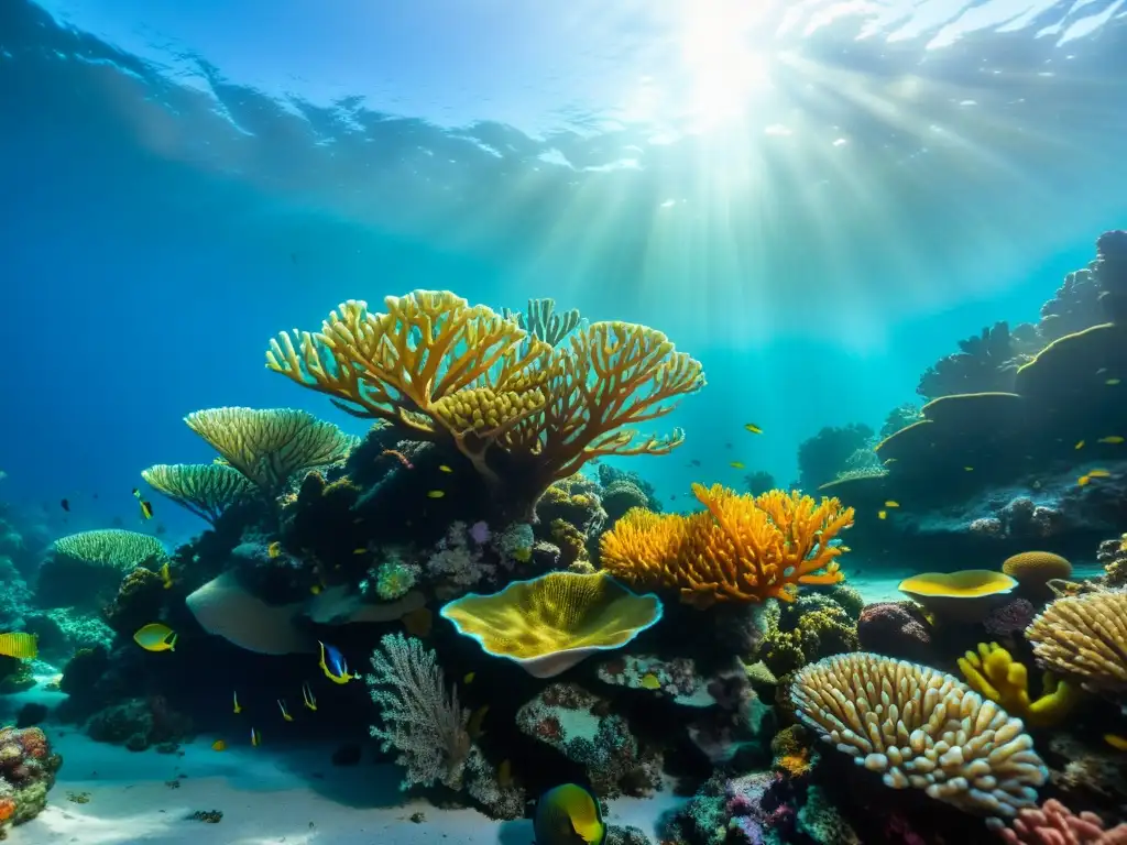 Bello arrecife de coral con vida marina, muestra la belleza del océano