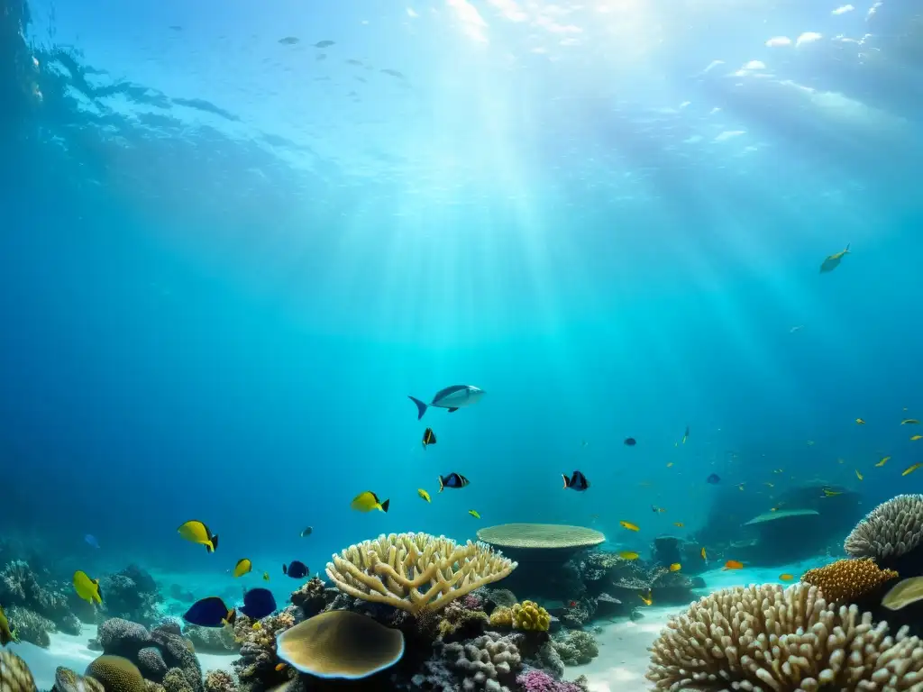 Explora los beneficios del buceo para la salud en un vibrante arrecife de coral, con peces coloridos y aguas cristalinas