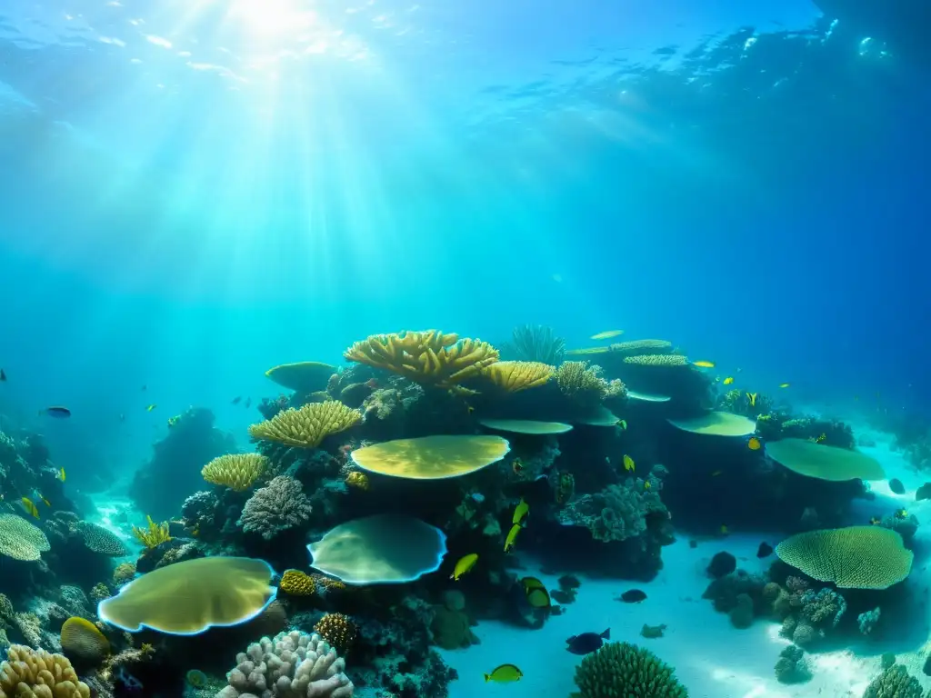 Participa en BioBlitz Marinos: Un vibrante arrecife coralino lleno de vida marina colorida, con peces, tortugas y criaturas marinas fascinantes