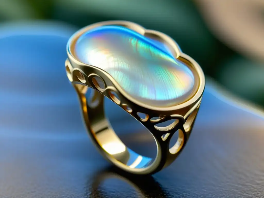 Brillante anillo de nácar con formas del mar inspiran pulseras, evocando la elegancia eterna y el encanto del mar