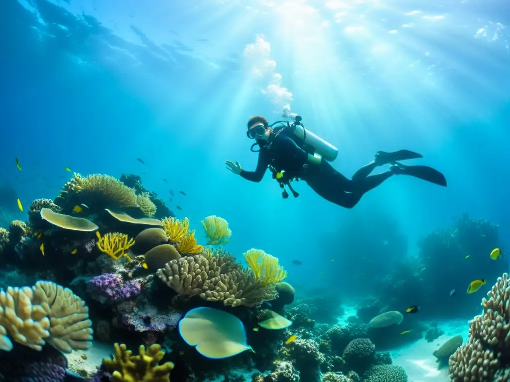 Un buceador disfruta del colorido arrecife de coral en un curso de primeros auxilios para buceadores