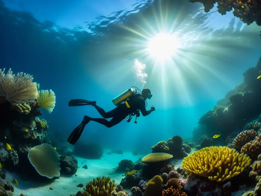 Un buceador iluminando el fascinante mundo submarino con la mejor linterna para buceo nocturno