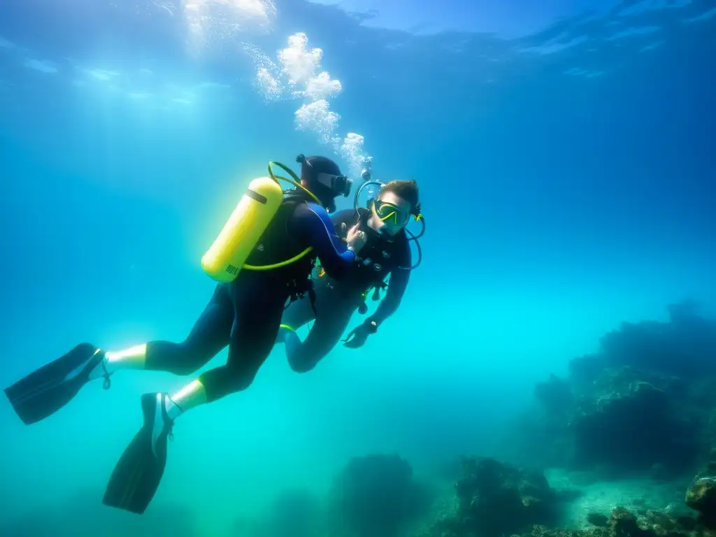 Un buceador asiste a otro con síntomas de embolia, destacando protocolos de actuación en accidentes de buceo