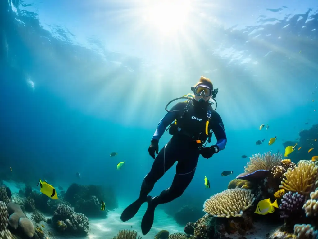 Un buceador con traje térmico eficiente explora un mundo colorido en aguas frías