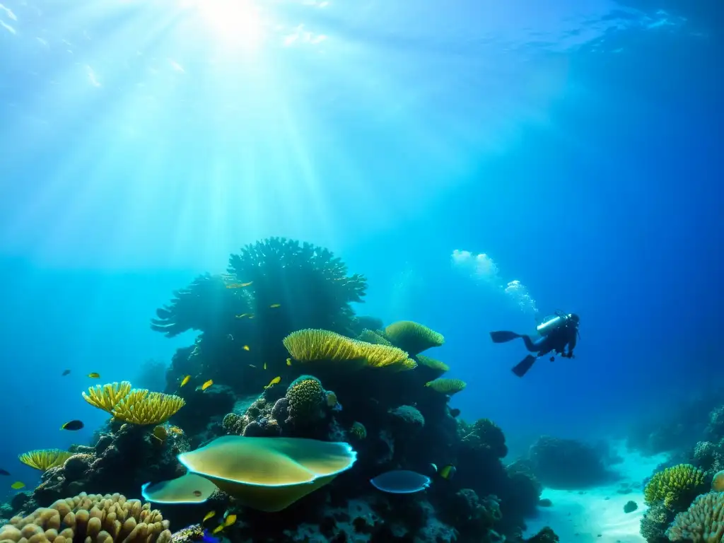 Buceadores exploran un vibrante arrecife de coral bajo el agua