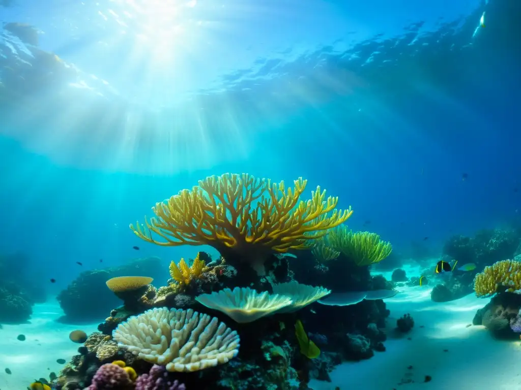 Buceo adaptado para discapacitados: Un arrecife de coral vibrante y diverso, repleto de peces y plantas marinas coloridas, bajo aguas cristalinas
