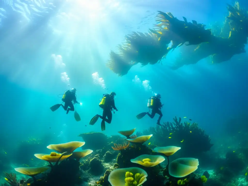 Buceo en aguas frías: explorando un vibrante bosque de algas con vida marina, transmitiendo emoción y belleza bajo el agua