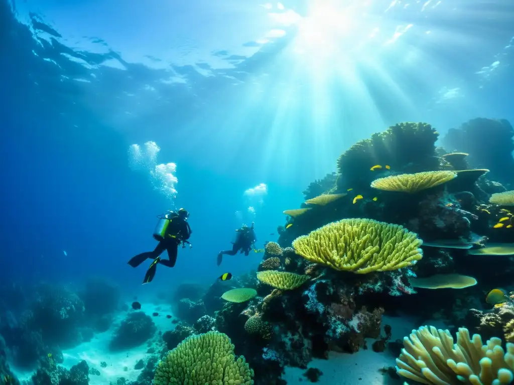 Buceo en arrecife de coral con baterías de larga duración para buceo, explorando la belleza del océano