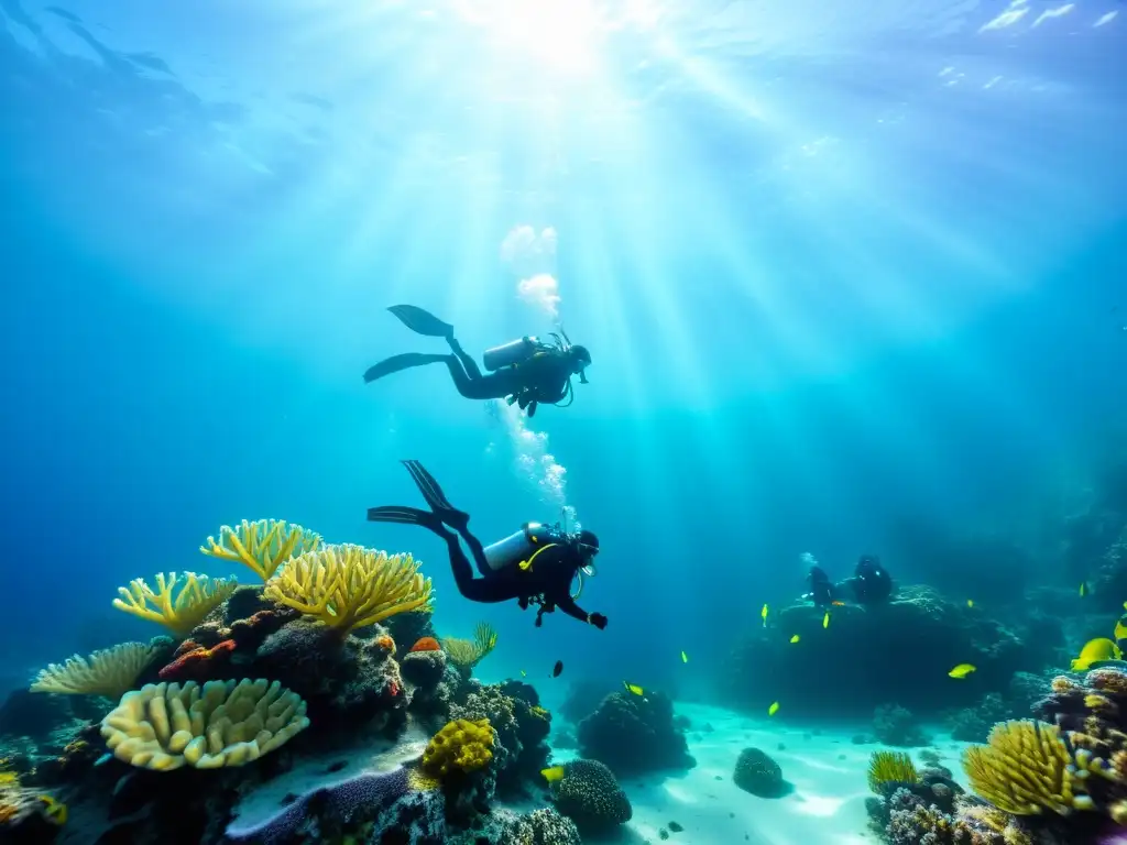 Buceo entre corales con guantes y botas de calefacción en aguas frías