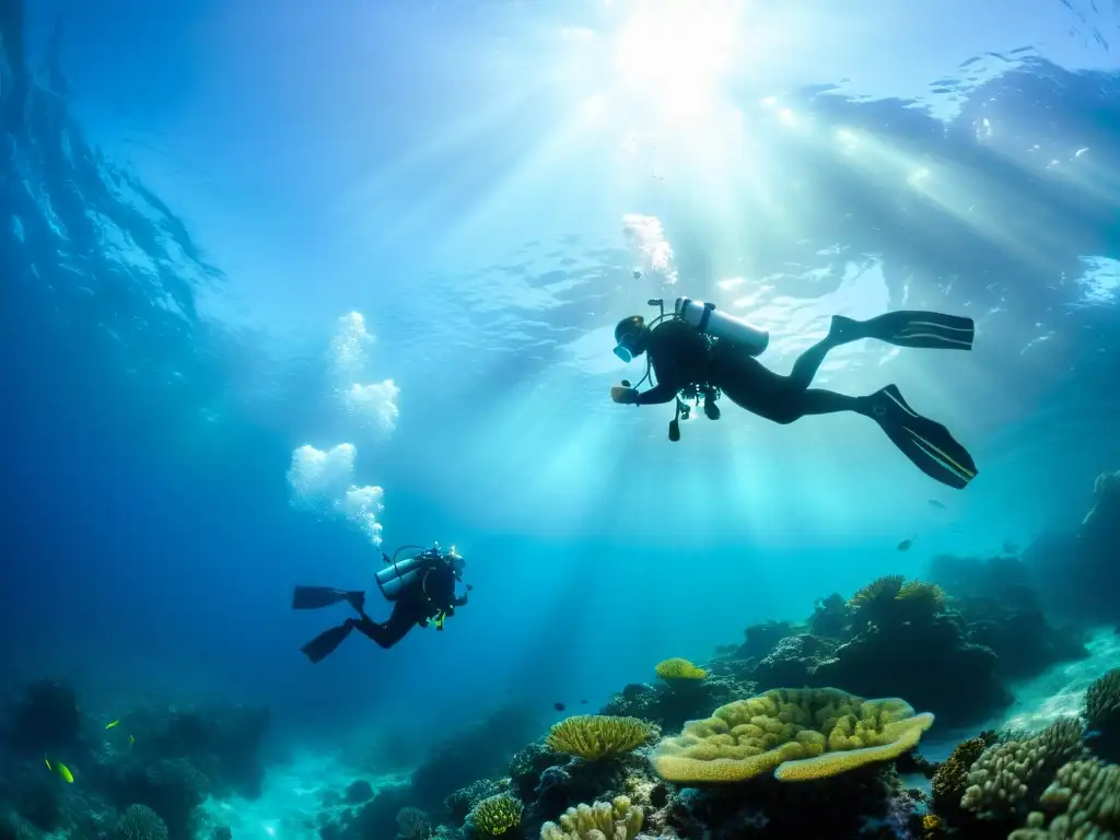 Buceo en corrientes marinas: expertos buceadores exploran vibrantes arrecifes y peces en el desafiante paisaje submarino