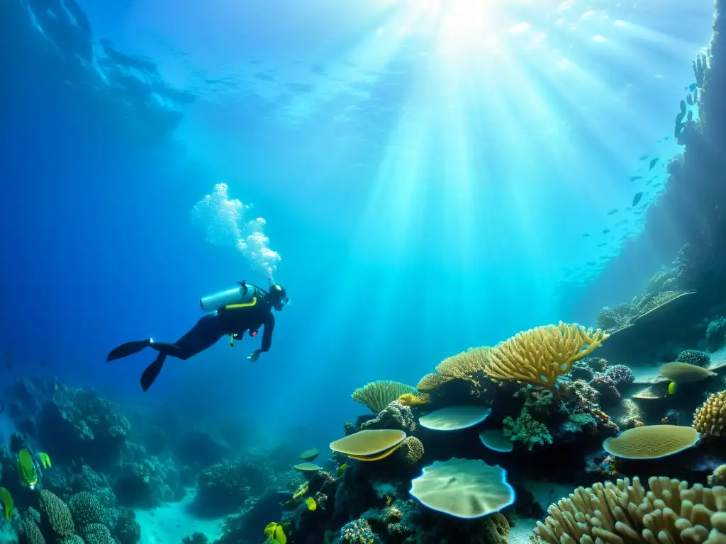 Buceo en fosas oceánicas impresionantes: un paisaje submarino con arrecifes de coral, vida marina diversa y agua cristalina