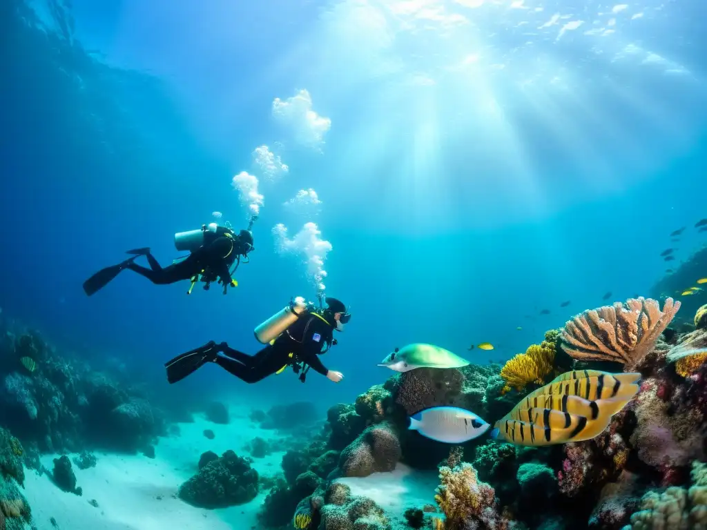 Buceo profundo en vida marina: exploración en el océano con diversidad de coral, peces tropicales y tortugas marinas