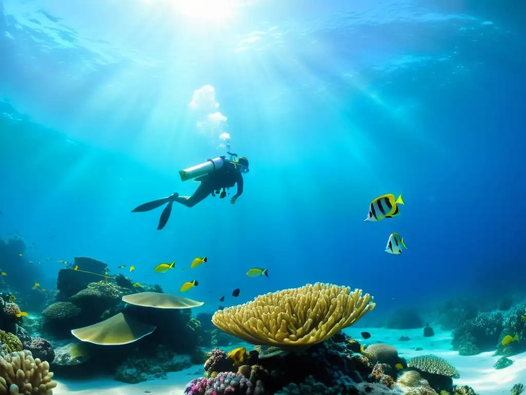 Buceo responsable para preservar vida marina: Un vibrante arrecife de coral repleto de vida marina colorida y exuberante