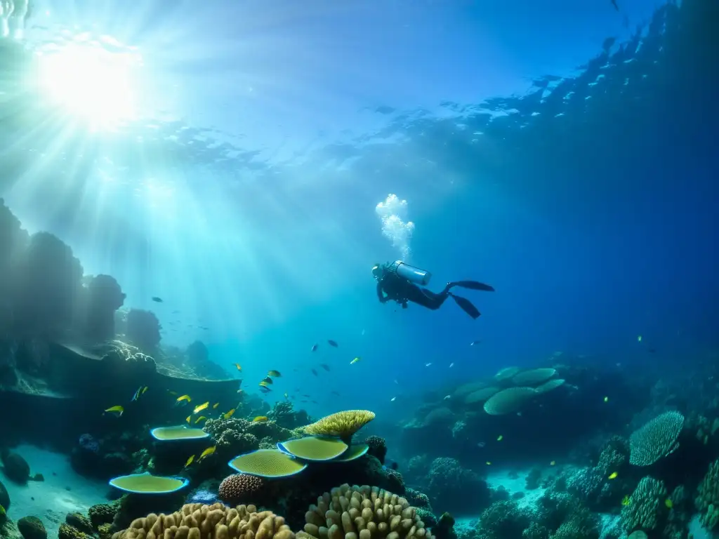 Buceo entre los secretos del océano en Malpelo: vida marina vibrante, corales coloridos y luz filtrada en aguas claras