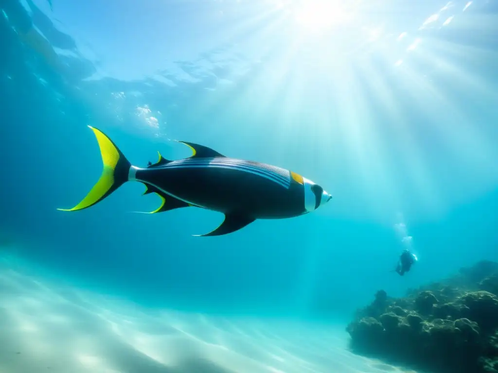 Un buzo usando las aletas de buceo SplitFin, deslizándose con gracia en aguas turquesas