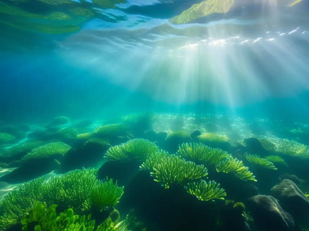 Captura única de la superficie del agua, juego de luces y sombras en un paisaje submarino de ensueño