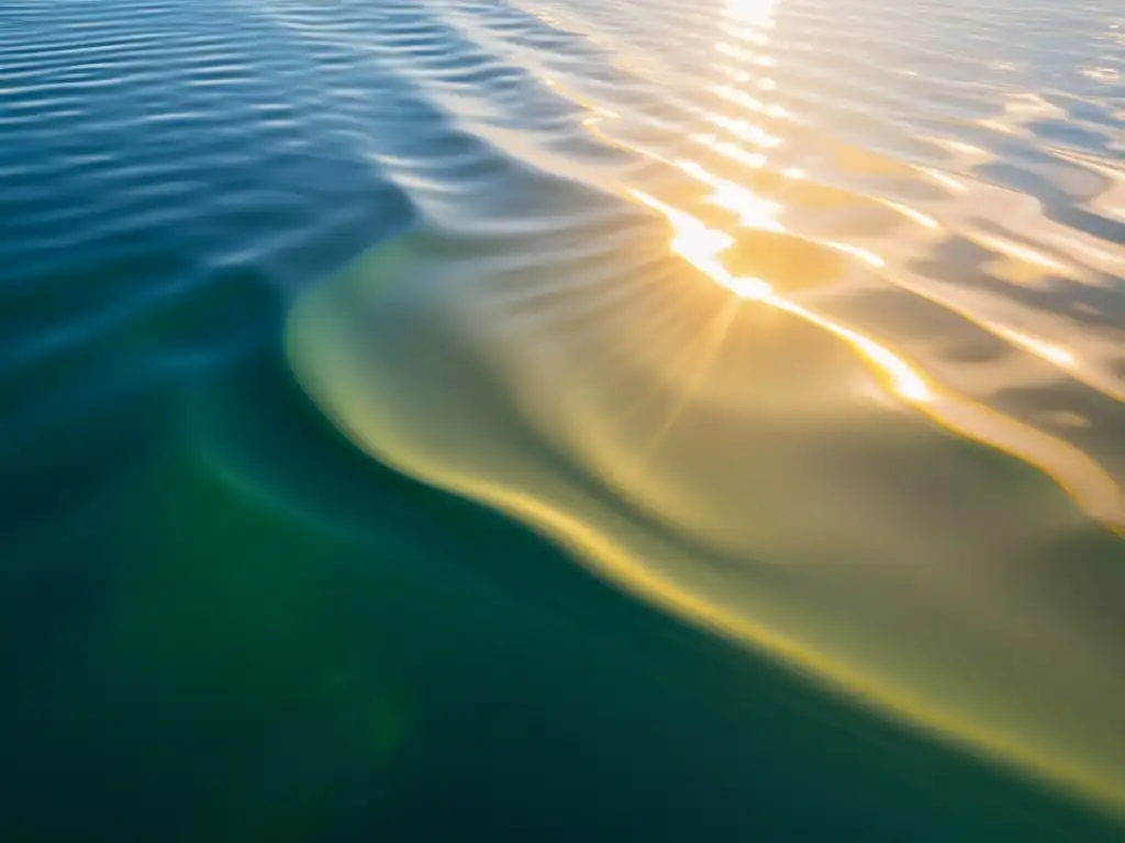 Captura única de la superficie del agua, con luz y sombras, creando un patrón hipnótico