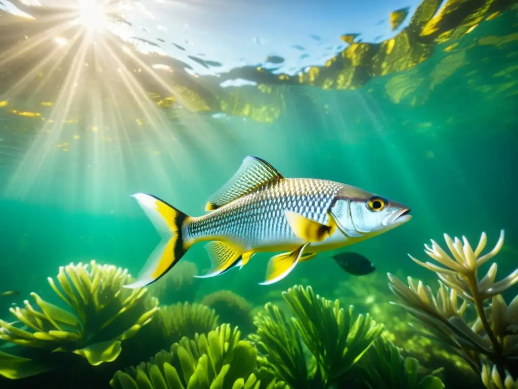 Un cautivador retrato de la diversidad de peces de río, con vibrantes colores, patrones e intrincados detalles entre plantas acuáticas