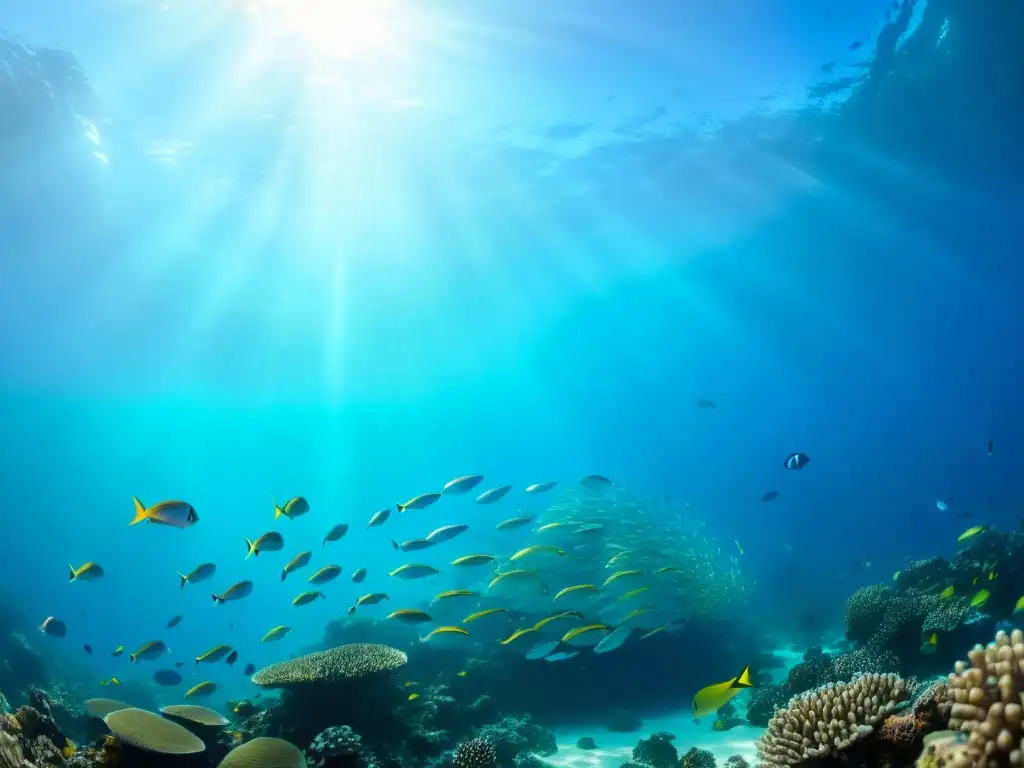 Una cautivadora imagen submarina de un vibrante arrecife de coral rebosante de peces coloridos y vida marina