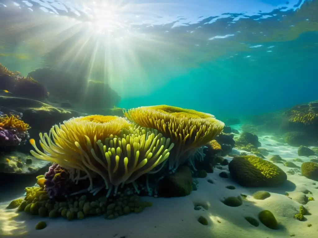 Una cautivadora fotografía submarina de una bulliciosa y vibrante charca de marea, llena de vida marina diversa