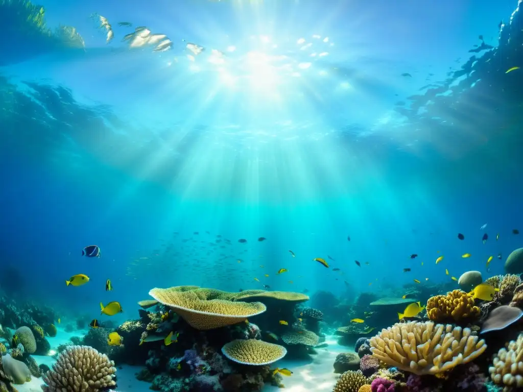 Una cautivadora fotografía submarina con propósito de un vibrante arrecife de coral lleno de vida marina diversa