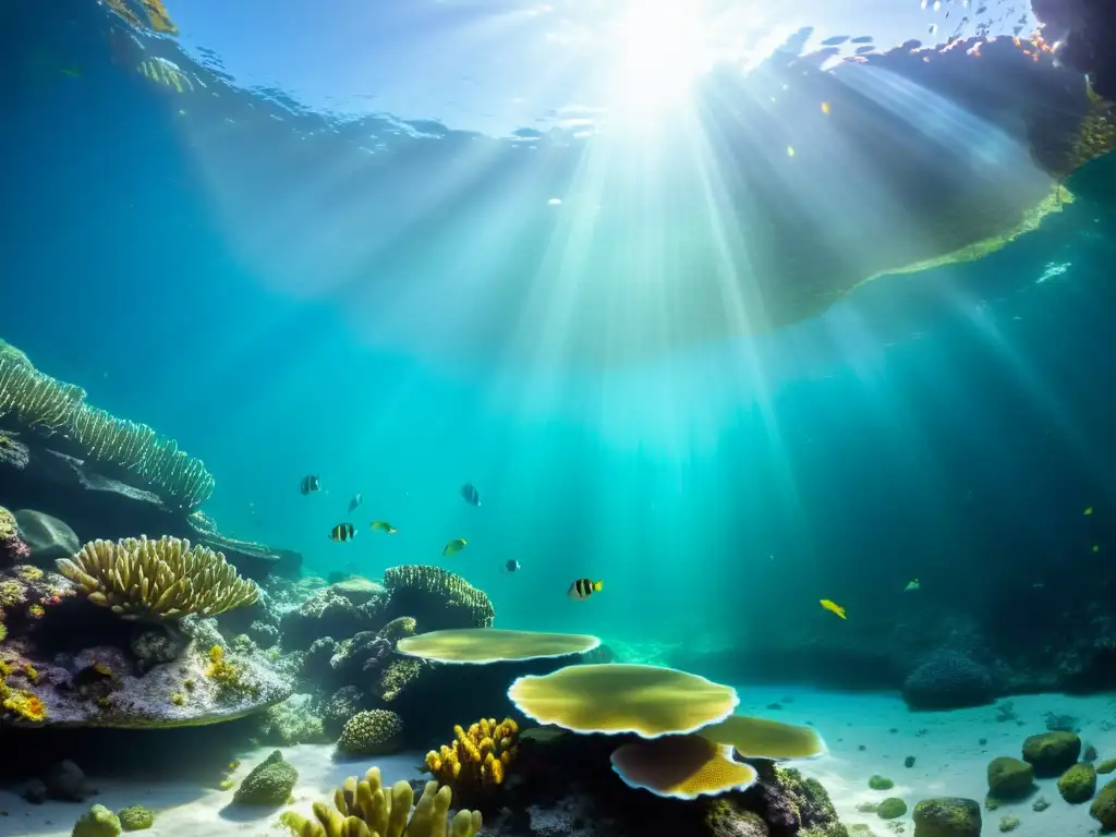 Un cenote marino vibrante con formaciones rocosas, agua cristalina y vida acuática colorida