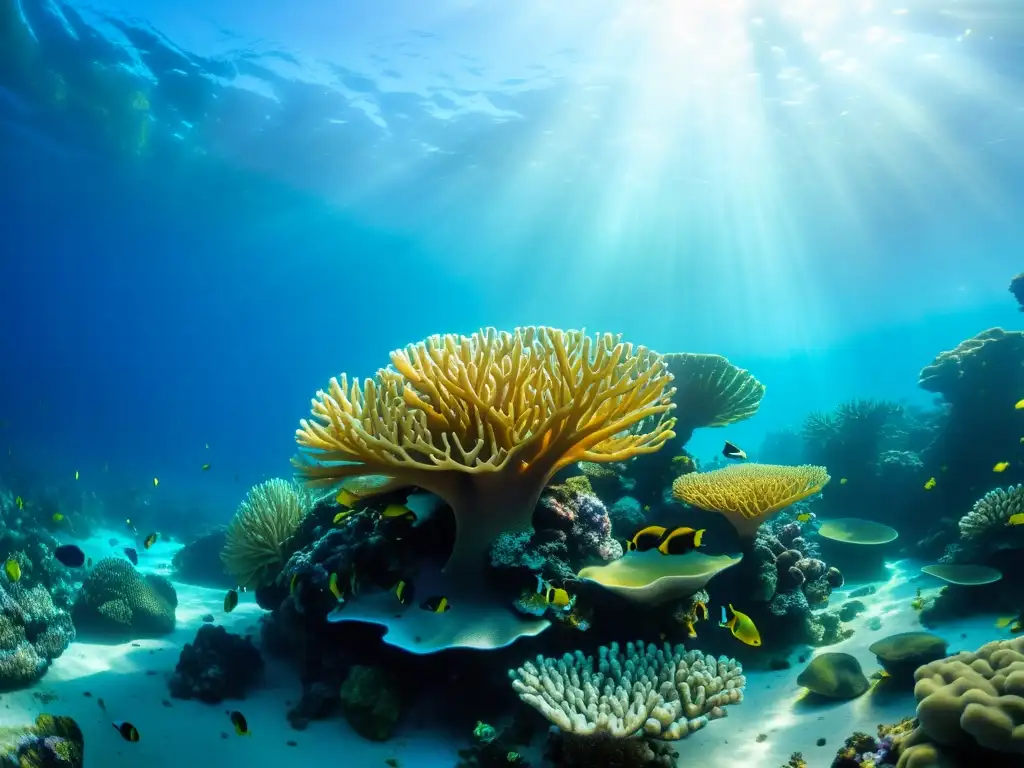 Una colorida foto submarina muestra un arrecife de coral rebosante de vida marina