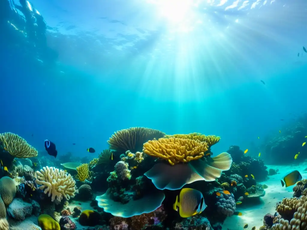 Una colorida y vibrante vida marina en un arrecife de coral, capturando la belleza y diversidad del ecosistema submarino