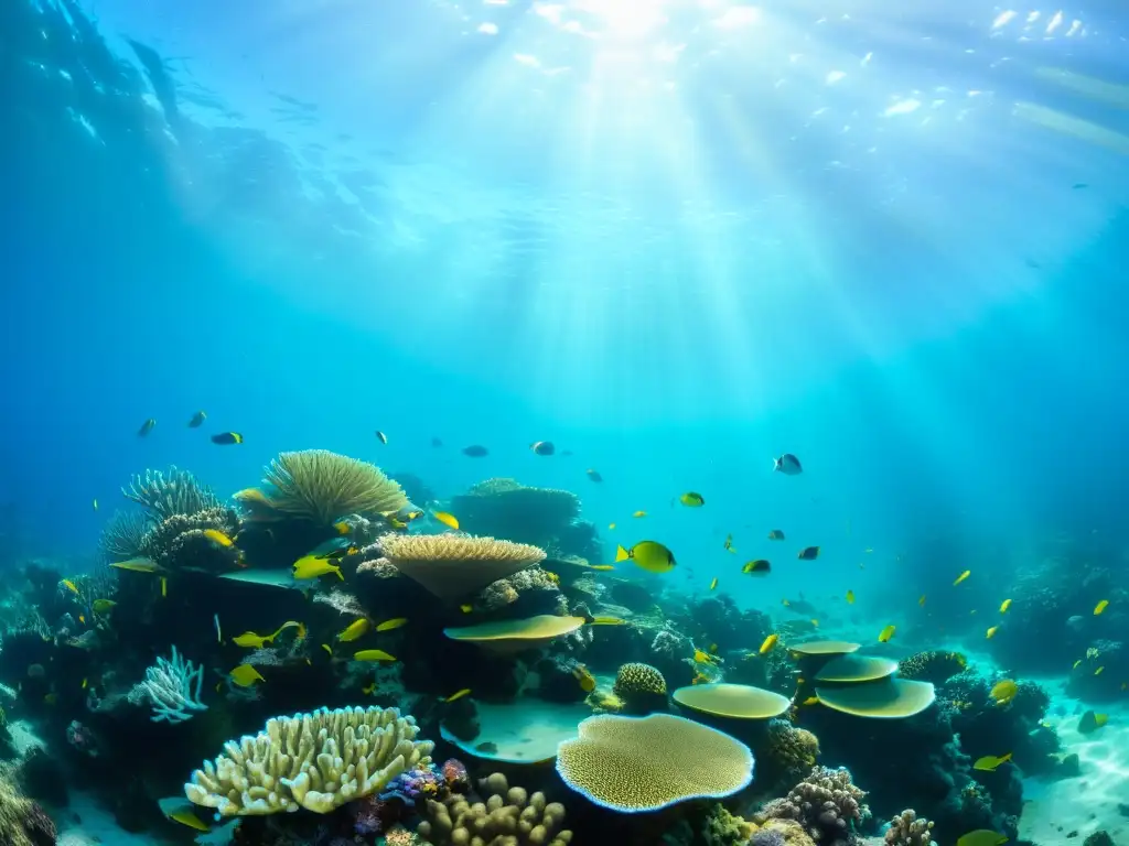 Una colorida y vibrante vida marina en un arrecife de coral, con peces y plantas marinas