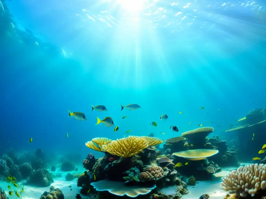 Una colorida y vibrante fotografía submarina de un arrecife de coral rebosante de vida marina