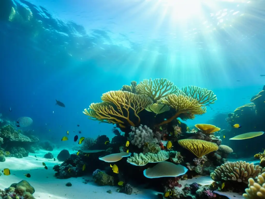 Una colorida vista submarina de un arrecife de coral rebosante de vida marina