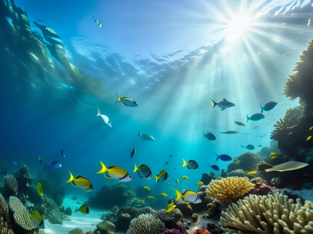 Coloridos peces nadan entre corales en aguas dinámicas, capturando la belleza submarina y técnicas de captura de imágenes