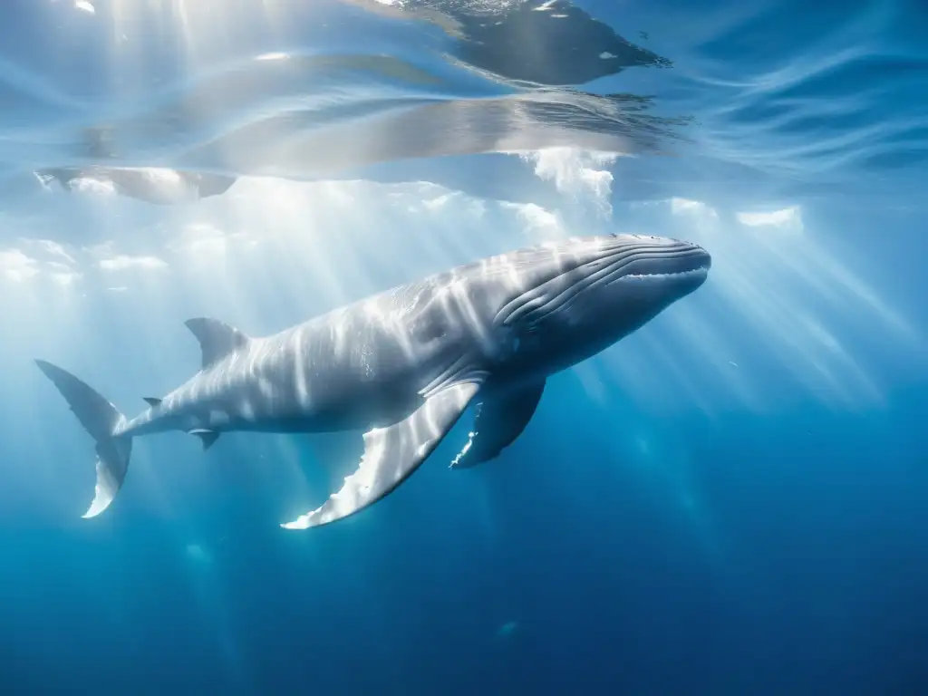 Competencia territorial entre cetáceos: manada de majestuosas ballenas cachalotes surcando las cristalinas aguas del océano, rodeadas de peces y bañadas por la luz del sol