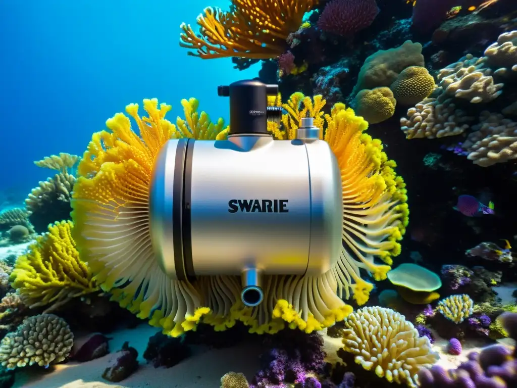 Compresor de buceo portátil: eficiencia y belleza marina Compresores de buceo portátiles eficaces en vibrante arrecife de coral, bajo el agua cristalina y vida marina colorida