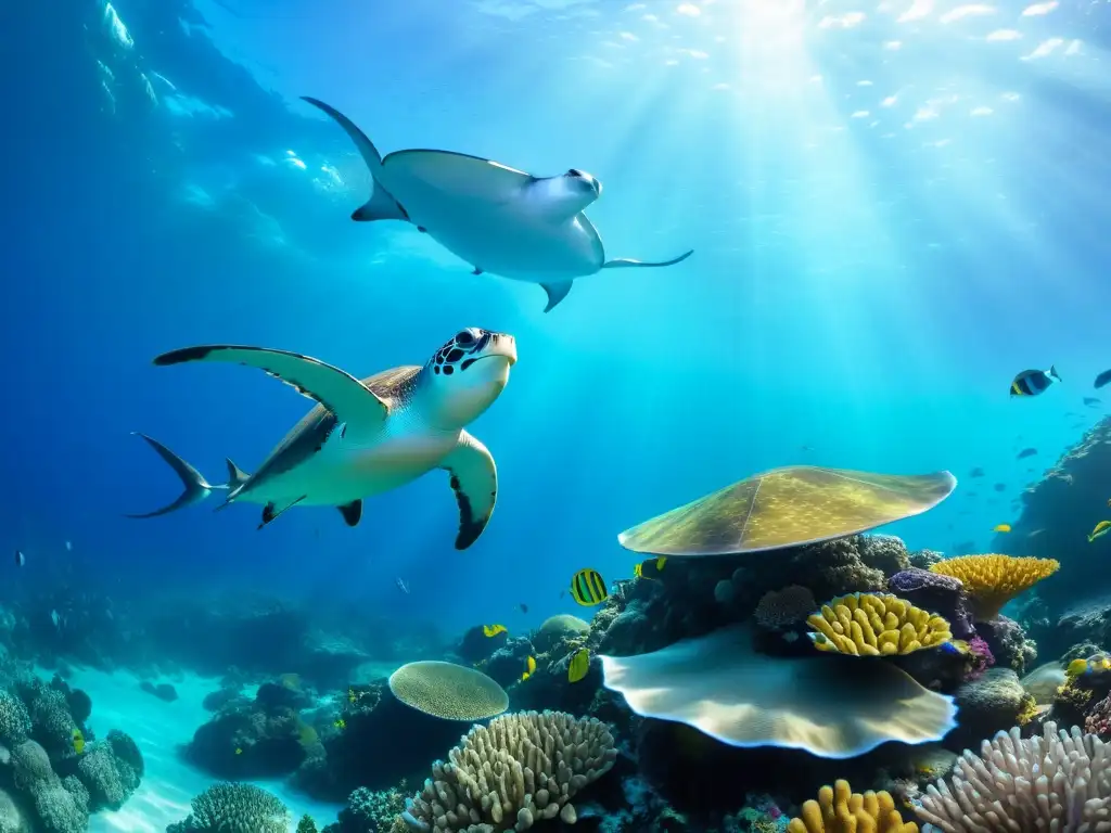 Consejos para la reproducción de acuarios marinos: imagen de un vibrante arrecife de coral en un océano cristalino, lleno de vida marina colorida