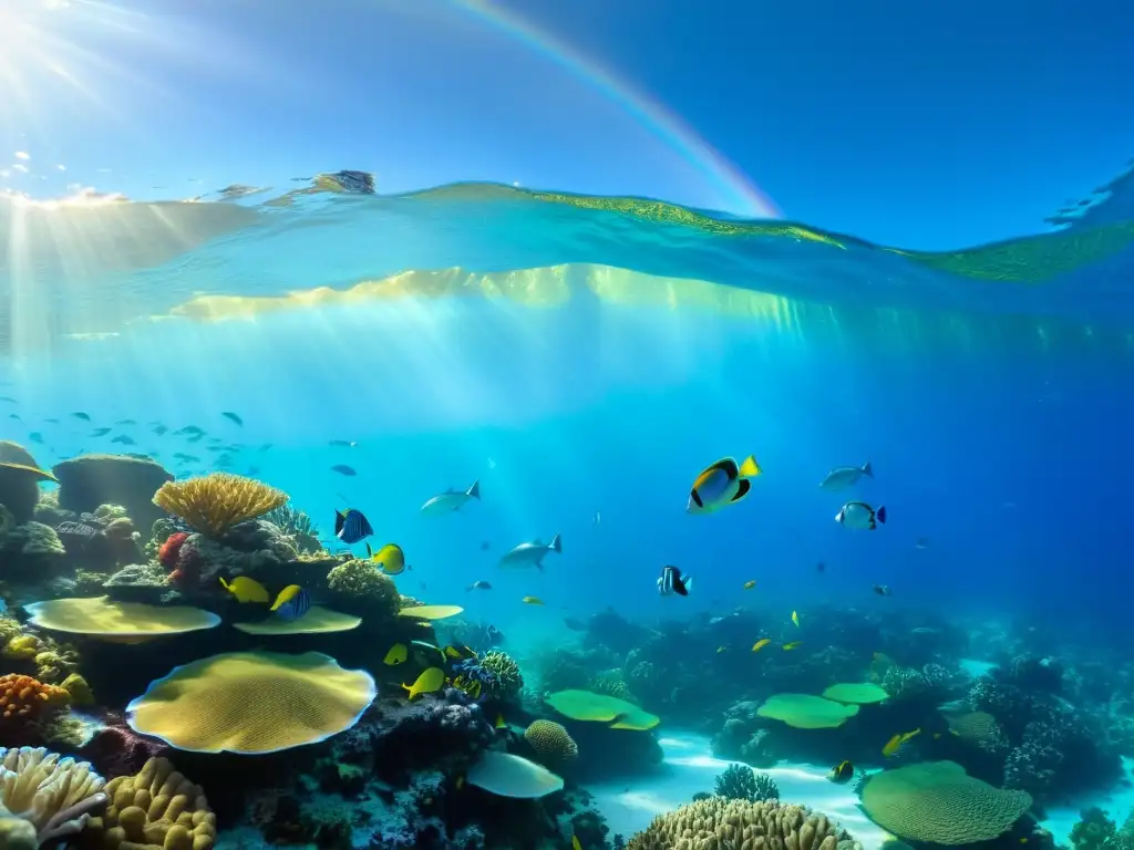 Vibrante vida marina en arrecife de coral Inversión para combatir contaminación marina: Hermoso arrecife de coral con vida marina vibrante y diversa bajo el agua cristalina