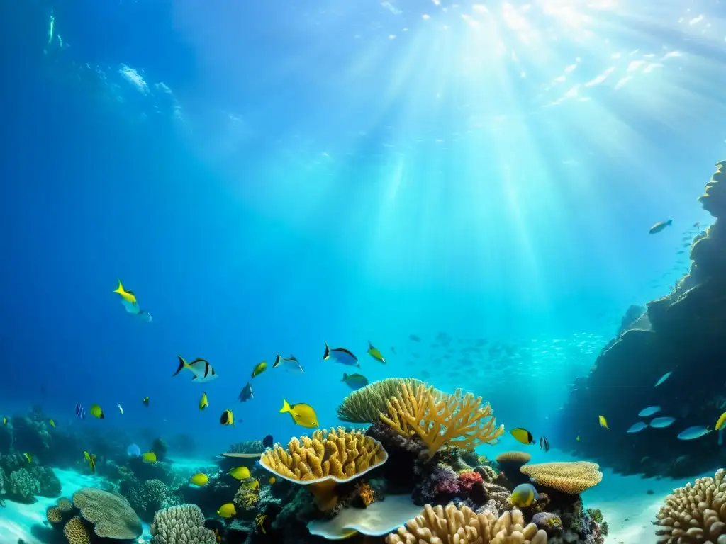 Coral vivo y peces nadando en el fondo marino, capturados por cámaras trampa submarinas vida salvaje